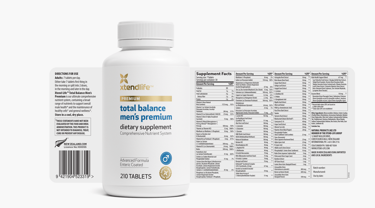 The nutritional label for Total Balance Men&#39;s Premium